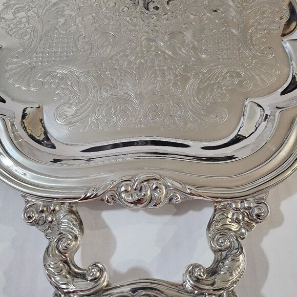 Vintage Oneida Heirloom Melon Large Silver Plated Victorian Style Platter Butler - Picture 2 of 11